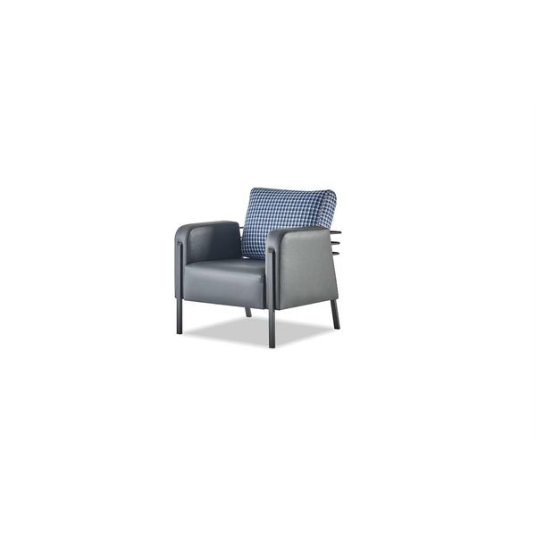 Poltrona Grigio Blu Imbottitura Cuscino Pelle Tessile Moderna Acciaio Inox 1 Posto-image