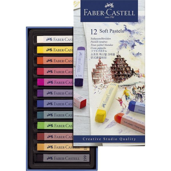 Fabercastell 128312 Creative Studio Gesso Pastello Morbido - 12 Colori Assortiti In Scatola Di Cartone-image