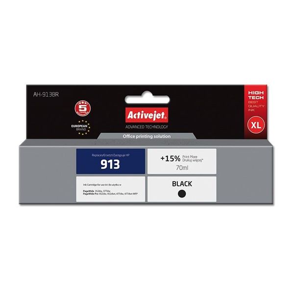 Activejet AH-913BR Hp Printer Ink, Compatible With Hp 913 L0R095AE; Premium; 70 Ml; Black. Prints 15% More.-image