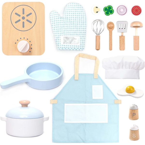 Umu® Set Da Cucina Per Bambini In Legno 18 Pezzi - Cucina Per Bambini Da 2, 3, 4 E 5 Anni-image