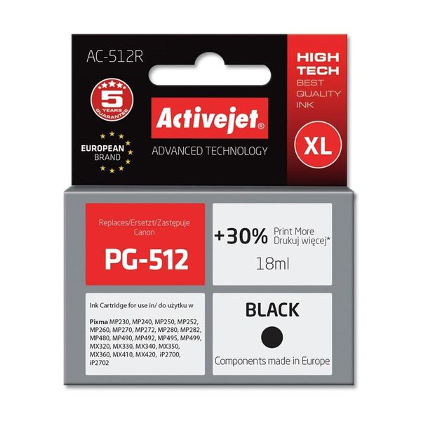 Activejet AC-512R Ink (Replacement For Canon PG-512; Premium; 18 Ml; Black)-image