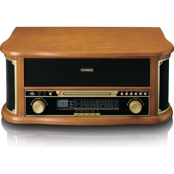 Giradischi Retrò In Legno Con Radio Am/Fm Bluetooth®, Codifica Usb, Lettore Cd, Lettore Di Cassette E Altoparlanti Integrati-image