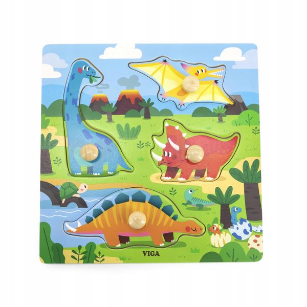 Viga Puzzle In Legno Con Tessere Dinosauri-image