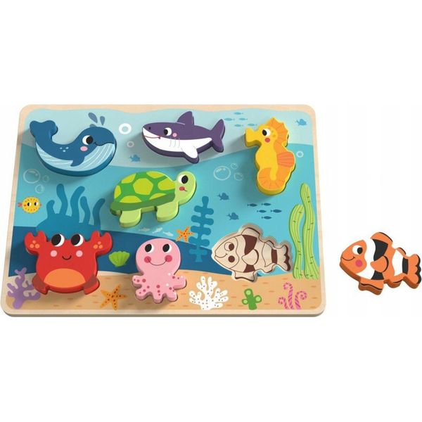 Tooky Toy Puzzle 3D Per Bambini In Legno Con Animali, Puzzle Da 8 Pezzi, Da 12 Mesi Blu Scuro-image