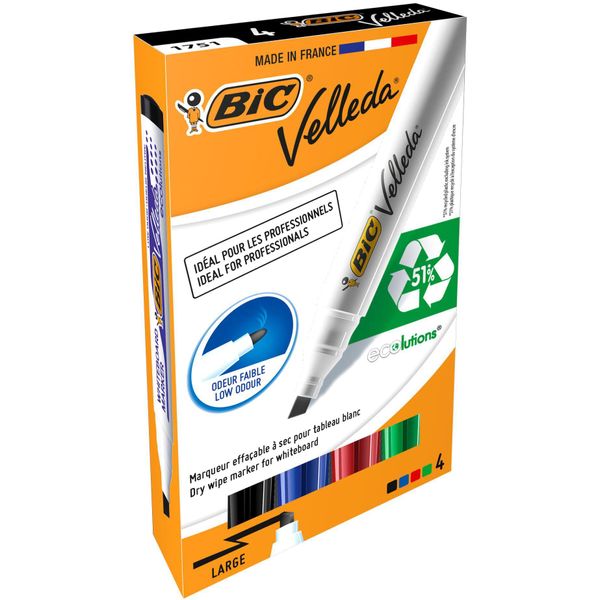 Bic 904950 Marcatore Per Lavagna Bianca Velleda 1751 4 Pezzi Assortiti-image