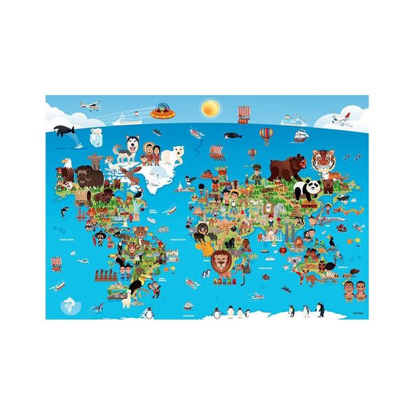 Puzzle 260 Pezzi - Mappa Del Mondo A Cartoni Animati-image