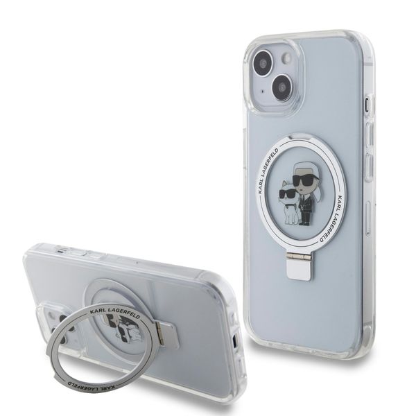 Karl Lagerfeld Klhmp15Shmrskch Custodia Rigida Per Iphone 15/ 14 / 13 6.1 BiałY/Bianco Supporto Ad Anello Karl&Choupettte Magsafe-image