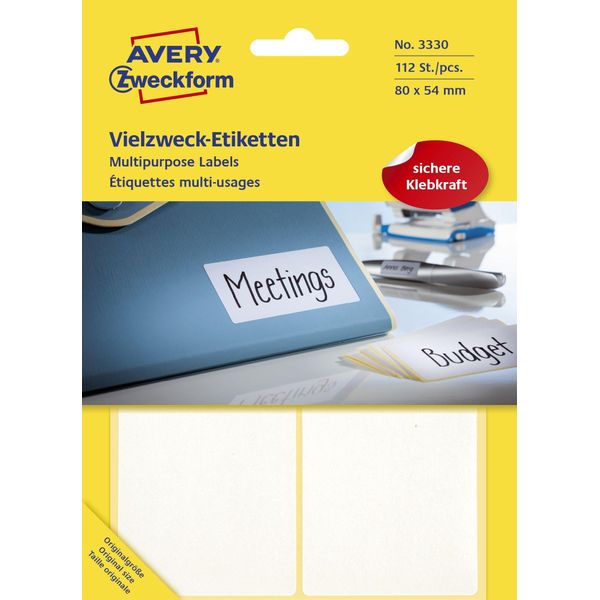 Avery Zweckform® 3330 3330 Etichette Universali - 80 X 54 Mm, Bianco, 112 Etichette/28 Fogli, Permanente-image
