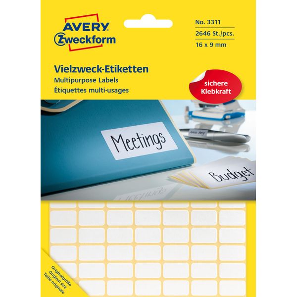 Avery Zweckform® 3311 Etichette Universali 16 X 9 Mm Bianco 2.646 Etichette/27 Fogli Permanente-image