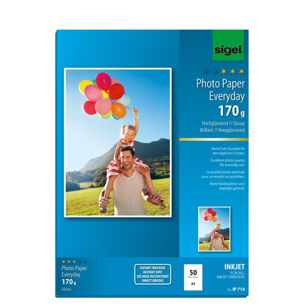 Sigel IP714 Carta Fotografica A Getto D'inchiostro Everyday - A4, Lucido, 170 G/M², 50 Fogli-image