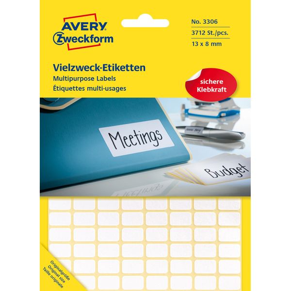 Avery Zweckform® 3306 Etichette Universali - 13 X 8 Mm, Bianco, 3.712 Etichette/29 Fogli, Permanente-image