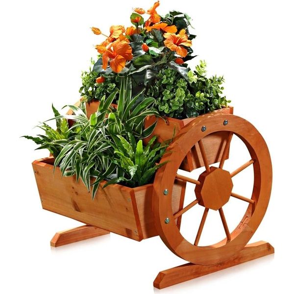 Mucola Fioriera In Legno Con Ruote Per Carrello Decorazione Giardino Mangiatoia Fioriera In Legno Fioriera Fioriera - Marrone-image