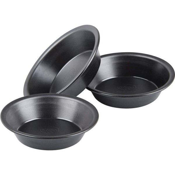 Dr. Oetker Vassoio Per Pizza E Torta 10 Cm, Set Di 3 Per Cuocere Torte Succose E Pizze Deliziose, Versatile, Speciale Rivestimento Antiaderente, (Colore: Nero), Quantità: Set Di 3-image