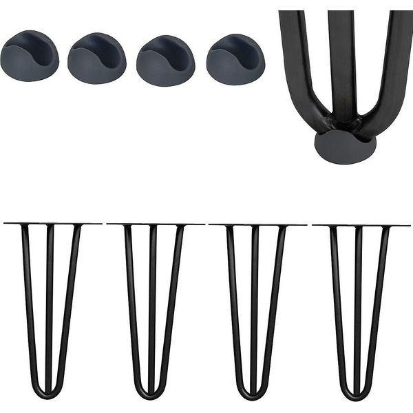Set Di 4 Gambe A Forcella 30 Cm Nero, 3 Montanti, Acciaio 12 Mm, Protezioni Per Il Pavimento-image