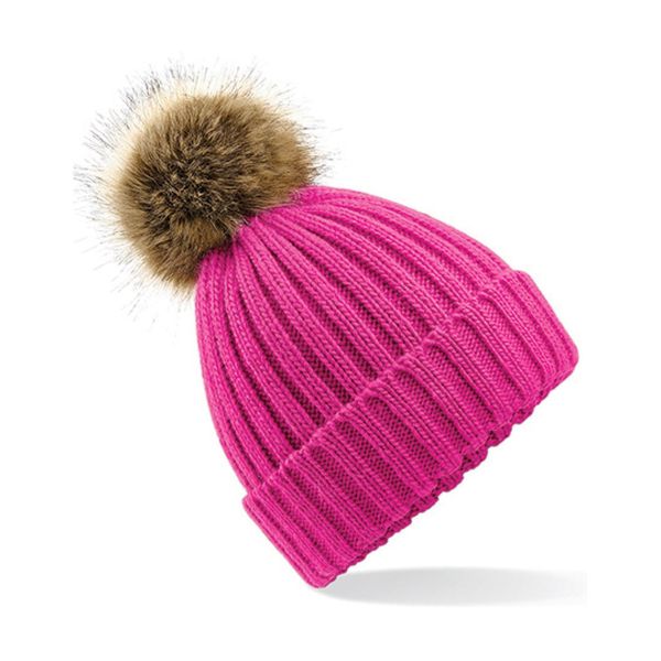 Beechfield B412 | Berretto In Pelliccia Da Uomo / Pom Pom In Pelliccia Sintetica - Colore: Fucsia - Taglia: Unica-image