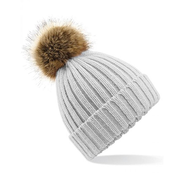 Beechfield B412 | Berretto In Pelliccia Da Uomo Con Pom Pom - Colore: Grigio Chiaro - Taglia: Unica-image