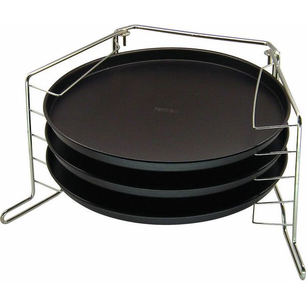 Zenker Set Pizza 4 Pezzi Paesi Speciali, Teglie Per Pizza Con Supporto, Teglie Rotonde Rivestite Per Pizza (Colore: Nero/Argento), Quantità: 1 Set-image