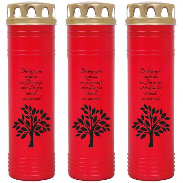 Candela Grave Rossa Confezione Da 3, Durata Di Combustione: 170 Ore (Per Candela), Motivo: Albero-image