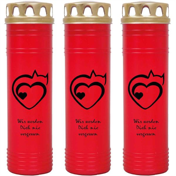 Candela Grave Rossa Confezione Da 3, Durata Di Combustione: 170 Ore (Per Candela), Motivo: Cuore-image