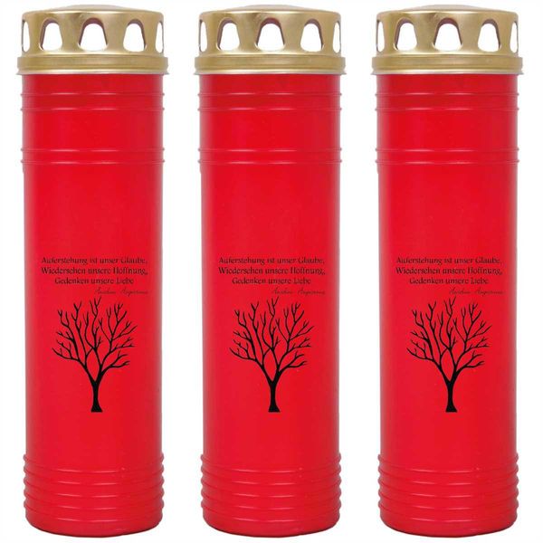 Candela Grave Rossa Confezione Da 3, Durata Di Combustione: 170 Ore (Per Candela), Motivo: Albero-image