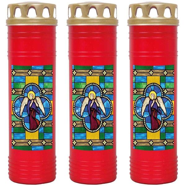 Candela Grave Rossa Confezione Da 3, Durata Di Combustione: 170 Ore (Per Candela), Motivo: Finestra Colorata-image