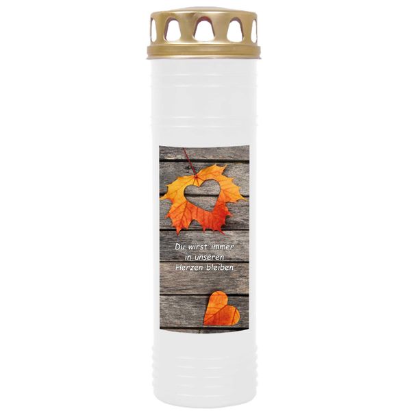 Hs Candle Confezione Da 4 Candele Da Tomba Con Motivo, Lume Da Tomba Con Durata Di Combustione Di Circa 7 Giorni, Motivo: Cuore Di Fogliame, In Molte Altre Varianti-image
