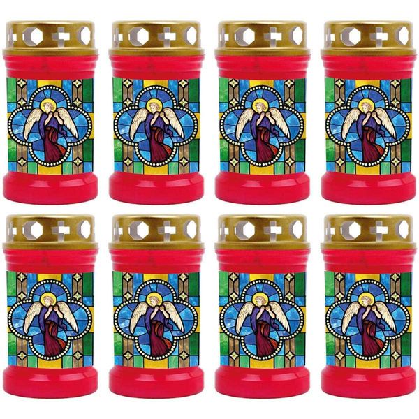 Candela Grave Rossa In Confezione Da 8, Durata Di Combustione: 40 Ore (Per Candela), Motivo: Finestra Colorata-image