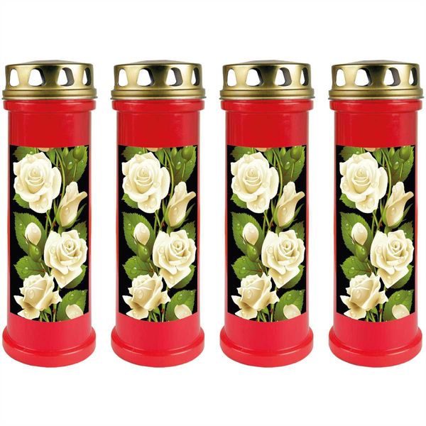 Candela Grave Rossa Confezione Da 4, Durata Di Combustione: 100 Ore (Per Candela), Motivo: Rosa-image