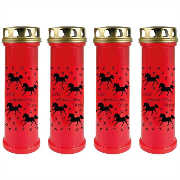 Candela Grave Rossa Confezione Da 4, Durata Di Combustione: 100 Ore (Per Candela), Motivo: Cavalli-image