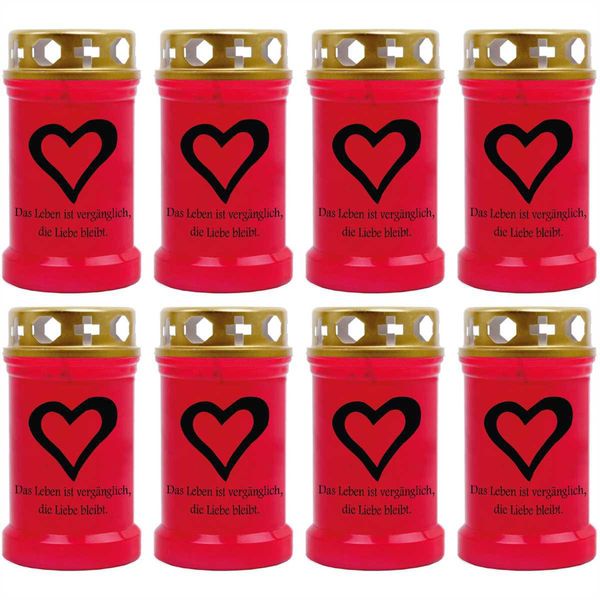 Candela Grave Rossa In Confezione Da 8, Durata Di Combustione: 40 Ore (Per Candela), Motivo: Cuore-image