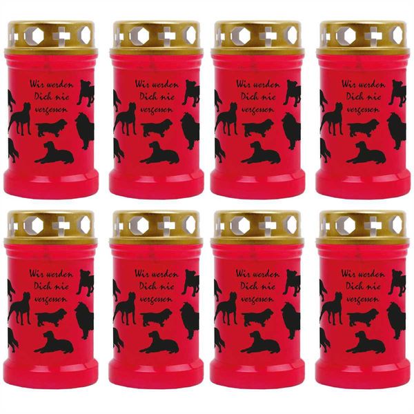 Candela Grave Rossa Confezione Da 8, Durata Di Combustione: 40 Ore (Per Candela), Motivo: Cani-image