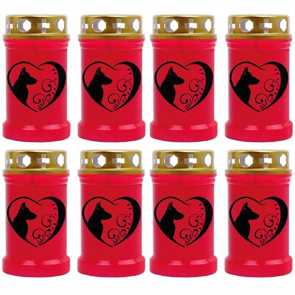 Candela Grave Rossa Confezione Da 8, Durata Di Combustione: 40 Ore (Per Candela), Motivo: Cuore Nero-image
