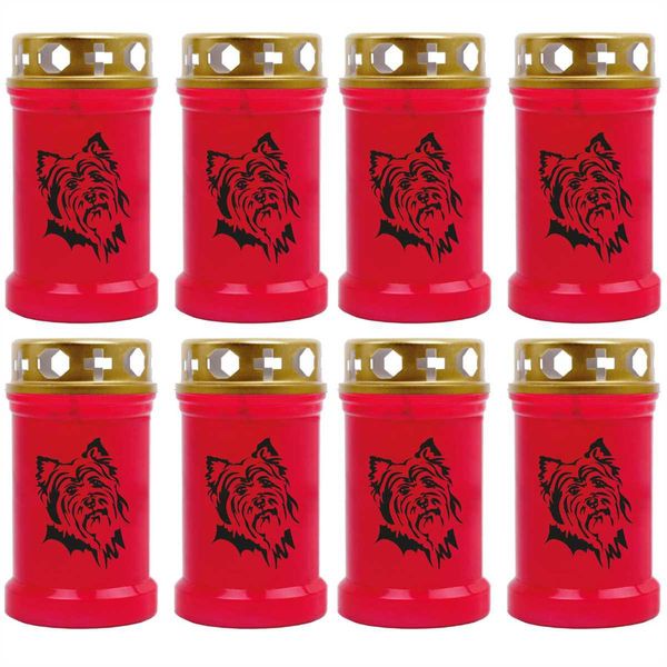 Candela Grave Rossa In Confezione Da 8, Durata Di Combustione: 40 Ore (Per Candela), Motivo: Terrier-image