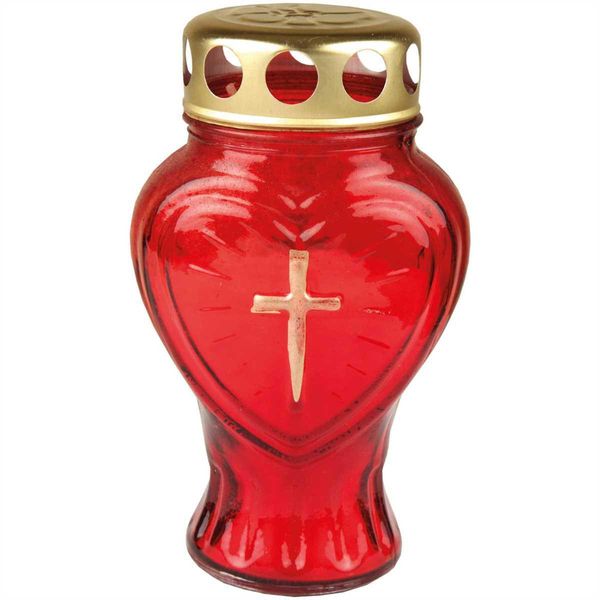 Candela Funebre In Vetro A Forma Di Cuore (Rosso), Candela Funebre Con Autonomia Di Circa 30 Ore-image