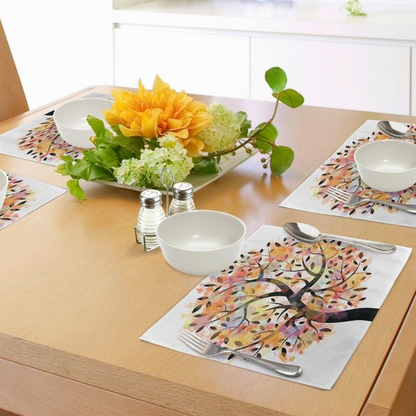 Tovagliette Abakuhaus Con Motivo Alberi, Foglie Primaverili Colorate, Stile Pastorale, Pittura Astratta, Design Pastorale, Tiscjdeco In Tessuto Resistente Al Lavaggio, Per Sala Da Pranzo E Cucina, Multicolore-image
