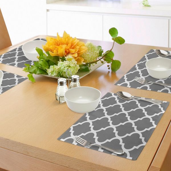 Abakuhaus Tovagliette Grigie E Bianche, Damasco Composizione Decorativa Geometrica In Stile Vittoriano Motivi Motivi, Tiscjdeco In Tessuto Resistente Al Lavaggio Per La Sala Da Pranzo E La Cucina, Grigio Bianco-image