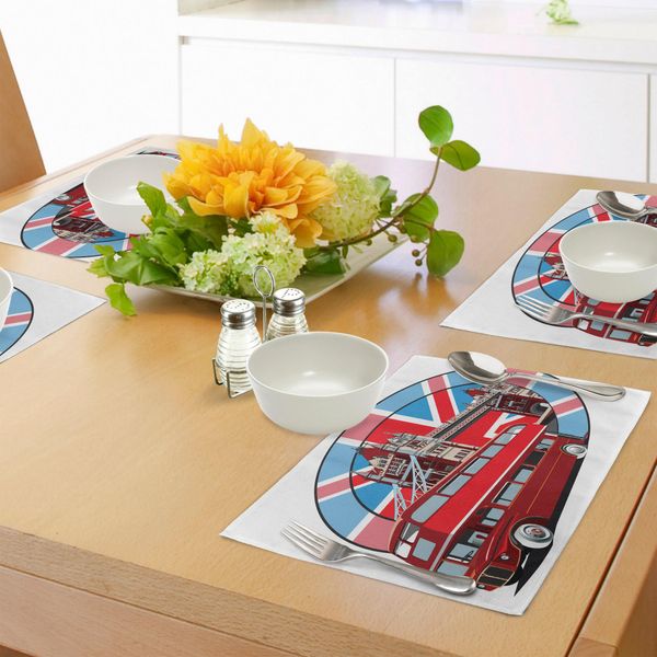 Tovagliette Abakuhaus London, Bandiera Britannica, Simbolo Della Città Metropolitana Di Londra, Tamigi, Souvenir, Autobus Inglese, Tiscjdeco In Tessuto Resistente Ai Colori Per La Sala Da Pranzo E La Cucina, Multicolore-image