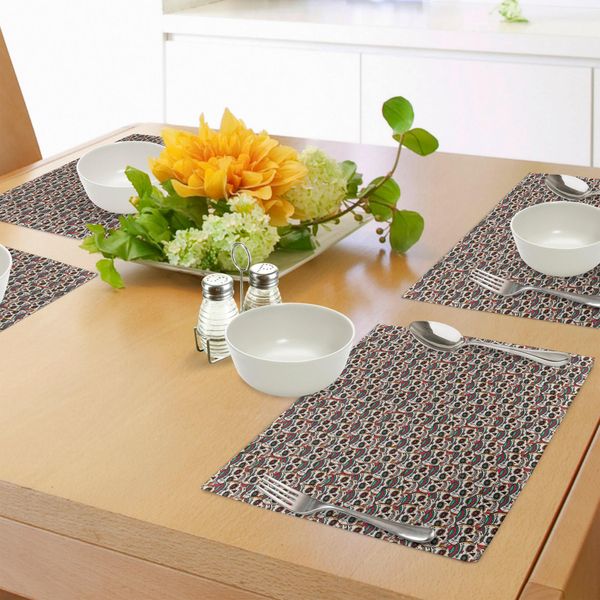 Tovagliette Abakuhaus Con Teschi Di Zucchero, Teschi Inquietanti Con Motivi Floreali Paisley, Arte Del Giorno Dei Morti, Tovagliette Decorative In Tessuto Resistente Ai Colori Per La Sala Da Pranzo E La Cucina, Crema, Verde, Rosso-image