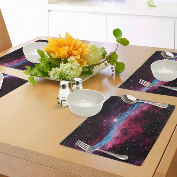 Abakuhaus Tovagliette Rosa, Scienza Per Bambini, Spazio, Galassia, Stampa Universo, Stelle, Astronomia, Nebulosa, Tema, Decorazioni Da Tavola In Tessuto Resistente Al Lavaggio Per Sala Da Pranzo E Cucina, Magenta E Nero-image