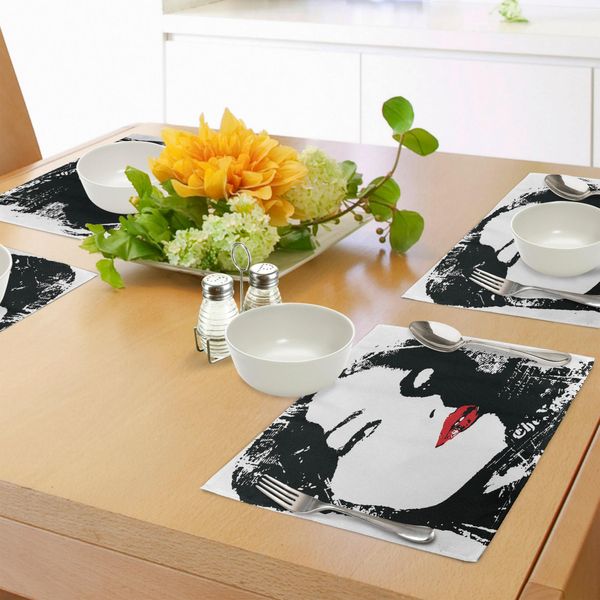 Abakuhaus Tovagliette Da Tavola, Donna Seducente E Divertente, Silhouette Attraente, Sexy E Bella, Con Tocco Femminile, Decorazione Da Tavola In Tessuto Resistente Al Lavaggio Per Sala Da Pranzo E Cucina, Nero Vermiglio-image
