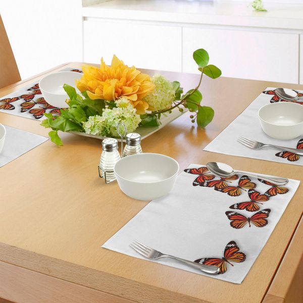 Abakuhaus Tovagliette A Forma Di Farfalla, Numeri Con Farfalle Monarca, Insetti Esotici Che Volano, Tiscjdeco In Tessuto Resistente Al Colore Per La Sala Da Pranzo E La Cucina, Marrone Scuro Calendula Arancione-image