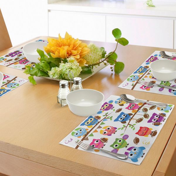 Tovagliette Abakuhaus Con Gufi, Gufi Sportivi, Cheerleader, Squadra Di Football Americano, Allenatore, Animali, Stile Caricaturale, Tiscjdeco In Tessuto Resistente Ai Colori Per La Sala Da Pranzo E La Cucina, Multicolore-image