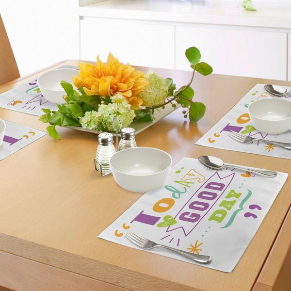 Abakuhaus Tovagliette Con Citazioni, Oggi è Un Giorno Fortunato Inspiring Happiness Momenti Felici Word Work Success Print, Tiscjdeco In Tessuto Resistente Ai Colori Per La Sala Da Pranzo E La Cucina, Multicolore-image