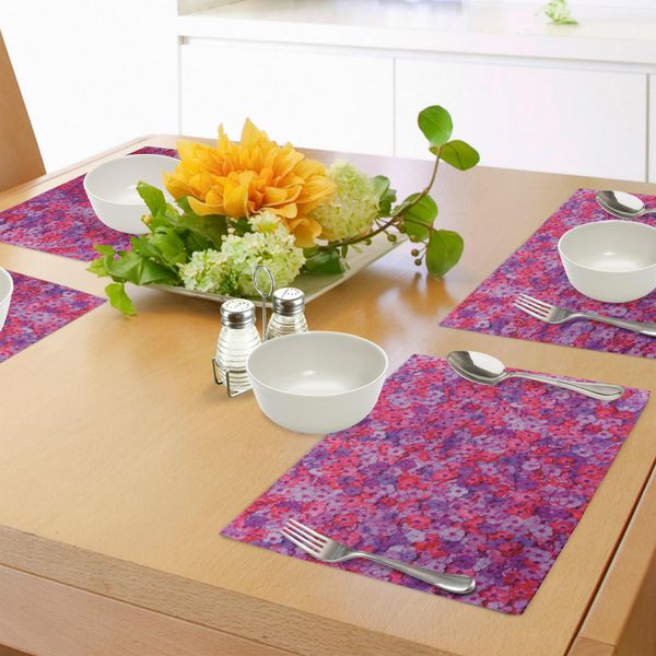 Abakuhaus Tovagliette Con Motivi Floreali, Motivi Floreali, Piante Da Giardino, Colori Vivaci E Aromatici, Decorazioni Per La Tavola In Tessuto Resistente Ai Colori Per La Sala Da Pranzo E La Cucina, Lavanda, Viola, Rosso-image