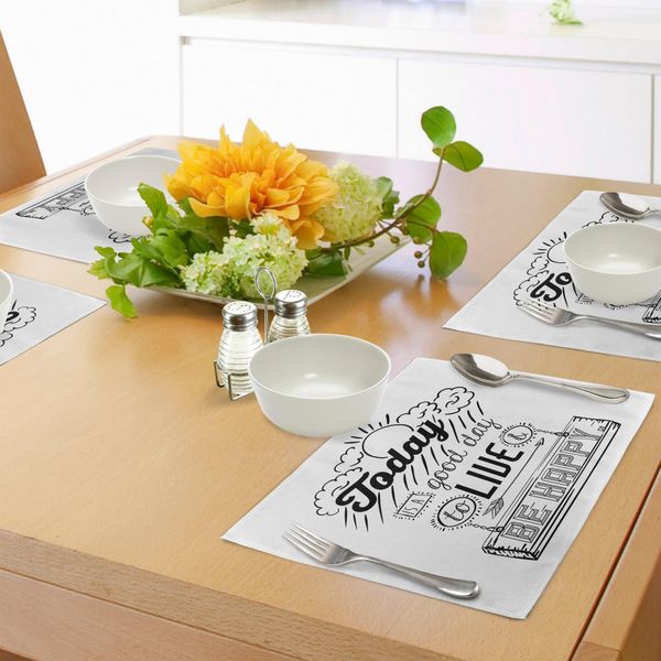 Abakuhaus Tovagliette Con Citazioni, Oggi è Un Buon Giorno Per Essere Felici Goditi Il Ricordo Di Inspire Vision, Tiscjdeco In Tessuto Resistente Al Lavaggio Per La Sala Da Pranzo E La Cucina, Bianco Nero-image