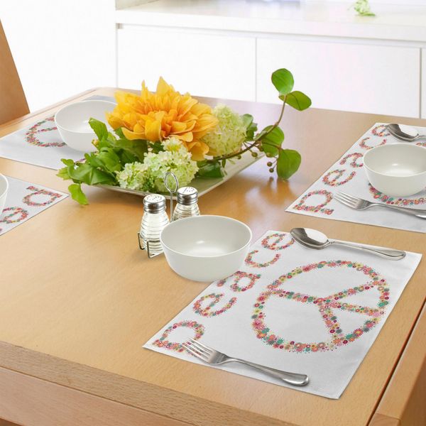 Abakuhaus Tovagliette Groovig, Simbolo Del Pacifismo Con Fiori Selvatici In Estate Attività Artistiche Design Stampa, Tiscjdeco In Tessuto Resistente Al Colore Per La Sala Da Pranzo E La Cucina, Multicolore-image