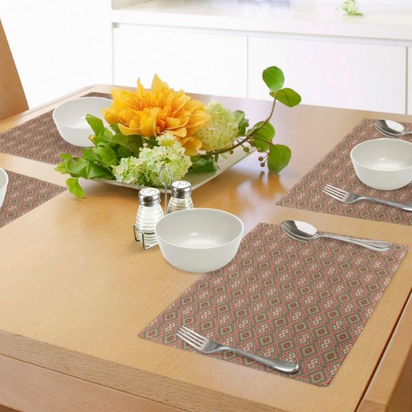 Abakuhaus Tovagliette Indigene Americane, Elementi Della Cultura Antica, Stile Etnico Asiatico, Motivi Vintage, Tiscjdeco In Tessuto Resistente Al Lavaggio Per La Sala Da Pranzo E La Cucina, Multicolore-image
