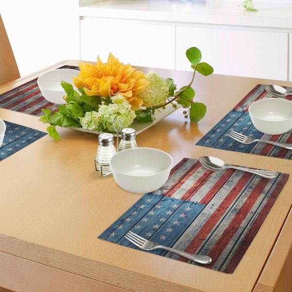 Tovagliette Abakuhaus Usa, Giorno Dell'indipendenza Di Luglio, Immagine Celebrativa Nazionale Dall'aspetto Antico E Consumato, Tiscjdeco In Tessuto Resistente Al Colore Per La Sala Da Pranzo E La Cucina, Bianco, Blu, Rosso-image