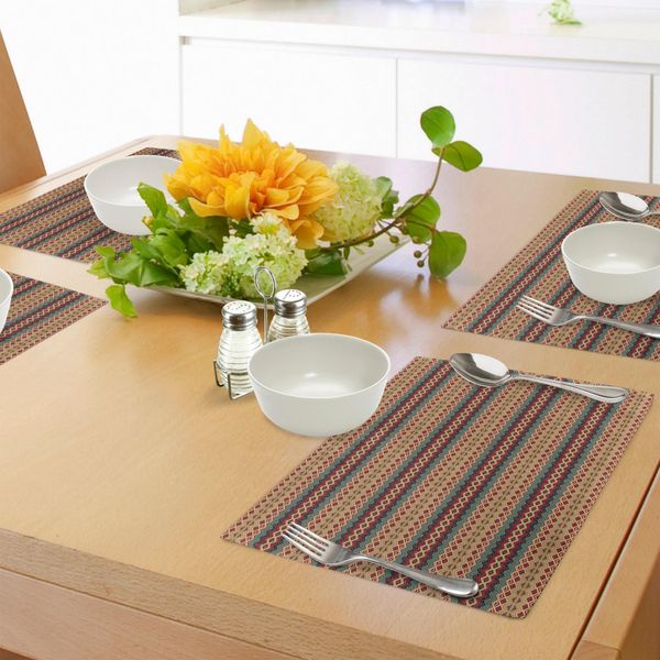 Abakuhaus Tovagliette Indiane Americane, Motivo Senza Cuciture Con Strisce Orizzontali In Stile Azteco, Tessuto Lavabile E Resistente Allo Scolorimento Per Sala Da Pranzo E Cucina, Turchese, Bordeaux E Beige.-image