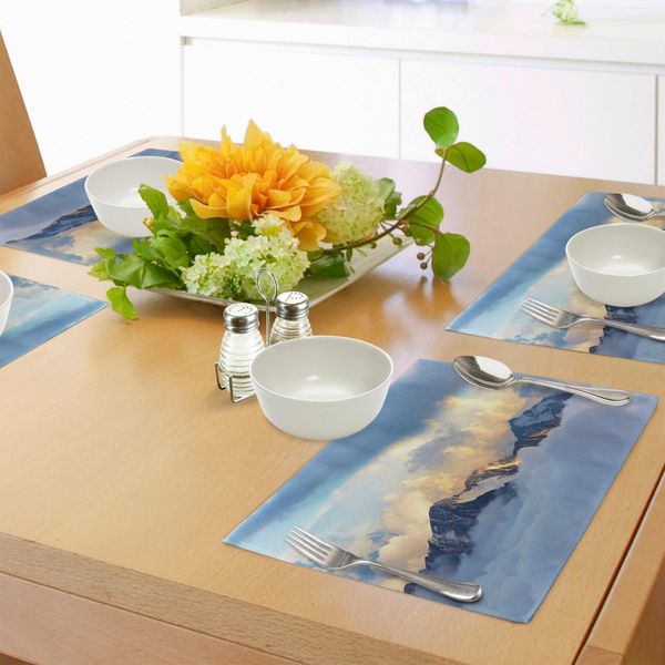 Abakuhaus Tovagliette Europa, Panorama Alpino Con Cime Innevate E Nuvole, Tiscjdeco In Tessuto Resistente Ai Colori Per La Sala Da Pranzo E La Cucina, Grigio Antracite Bianco-image